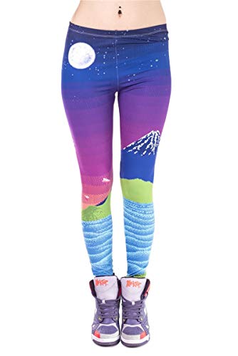 Kukubird Printed Patterns Women's Yoga Leggings Gym Fitness Running Pilates Tights Skinny Pants Size 6-10 Stretchable-Pixel Fuji
