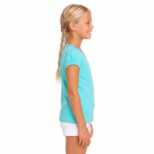 Image of Lilax Girls Short Puff Sleeve Cotton T-Shirt, Toddler & Little Girls Top | 95% Cotton Puff Sleeve Tee; Crewneck, Short Sleeve; Toddler & Girls Sizes 2T-12; for School, Play & Everyday; Machine Wash