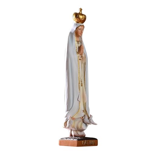 Povanjer Virgen de Fátima Sagrada Estatuilla - Figura de Resina con decoración católica - Estatua Religiosa Escultura Figuritas Virgen María Decoración Religiosa Decor