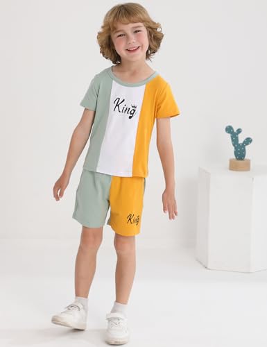 Image of mksodopy Toddler Boy Clothes Color Block Patchwork Short-Sleeved T-Shirt Color Block Shorts Boys Summer Outifts