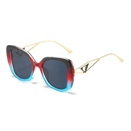 Lunettes de soleil pour femmes tendance aux verres dégradés bleu et rouge