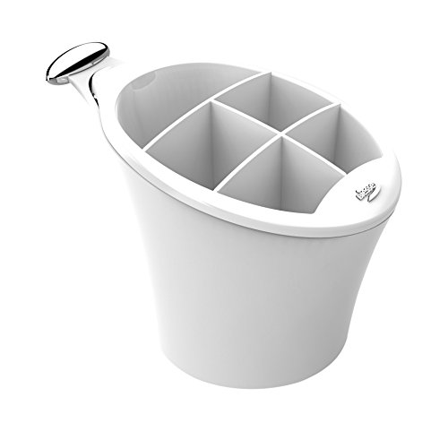 Biesse Casa Escurrecubiertos con Recipiente de Drenaje con Perilla de Metal, Blanco/Cromado, Talla única Cover