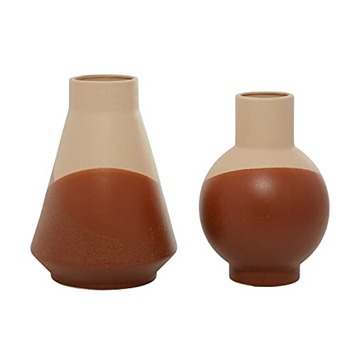 Deco 79 Ceramic Vase With Terracotta Accents, Set Of 2 12", 11"H, Tan #TOP2