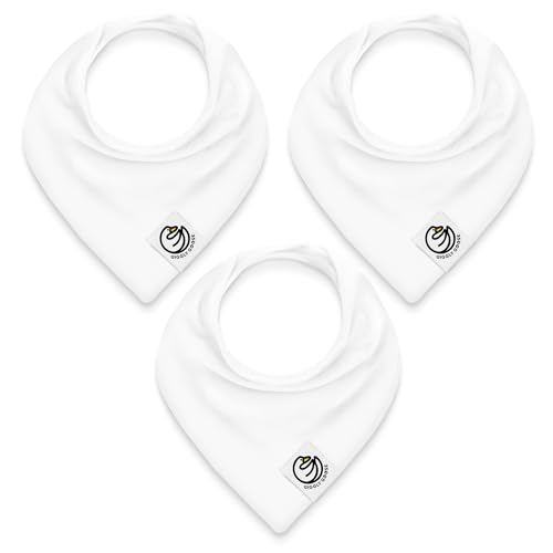 Premium Baby Bibs – 3 Pack for Boys & Girls | Natural Cotton, Super Absorbent Drool & Teething Bibs with Adjustable Snaps - White Bandana Bibs