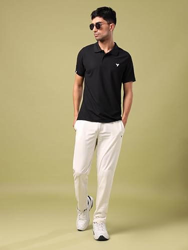 Image of TECHNOSPORT Men's Solid Slim Fit Polo Collar T-Shirt MATPIQ Half Sleeve Button Polyester for Gym Running Workout UPF50+ Anti Odour