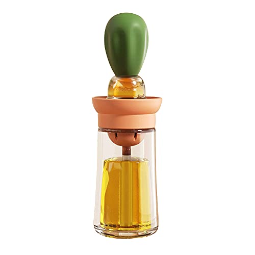 TINMIX Oil Dispenser with Brush - Glass Olive Oil Dispenser for Kitchen, 2 IN 1 Oil Dispenser Bottle with Silicone Basting Brush for Cooking Vinegar Sauce BBQ Grill Frying, T-OB21, Green