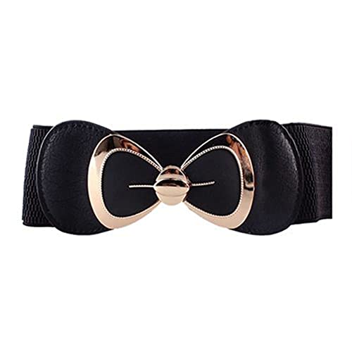 Arrival Women Bowknot Buckle Metallic Faux Leather Waistband Elastic Waist Belt