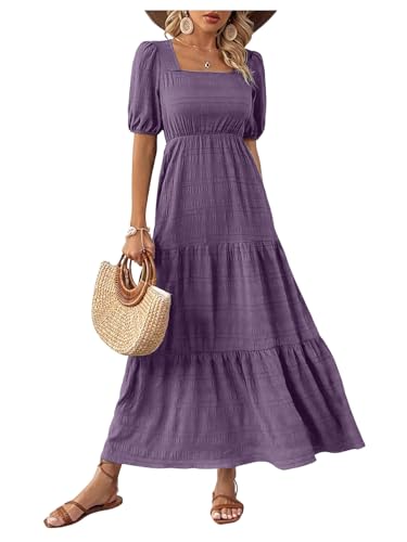 Robe d'été à col carré robe légère manches bouffantes mode femme tendance