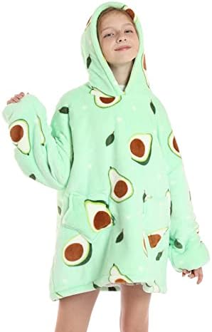 RXLLDOLY Oversized Blanket Hoodie Kids Cute Sherpa Fleece Wearable Hoodie Blanket with Pocket Soft Plush Fluffy Giant Hoody Comfortable Hooded Sweatshirt for Girls Boys Children Teens