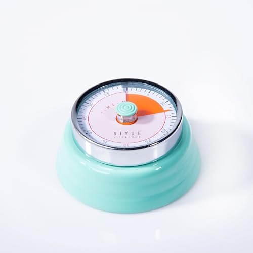 Image of Gibox Round Retro Kitchen Timer for Cooking (Green) Megnatic Bottom Mechanical Loud Alarm, Ringer 60 Min Count Stopwatch for Time Management Analogue Clock Reminder for Various Activity