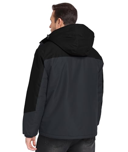Image of Mens Winter Jackets Waterproof Warm Fleece Ski Jacket with Hood Thermal Windproof Coat Zip Pockets