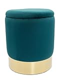 Samthocker Ø 31 H 38 cm Velour Hocker mit Stauraum u. Deckel - Deko Hocker Samt Pouf Farbe smaragd