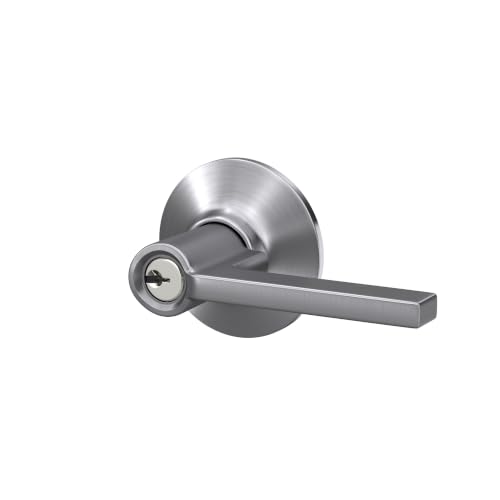Image of SCHLAGE Latitude Keyed Entry Door Handle, Reversible, Satin Chrome | Keyed entry lever door handle with turn-button lock, Easy to install, Certified security & durability, Universal fit, 2 keys