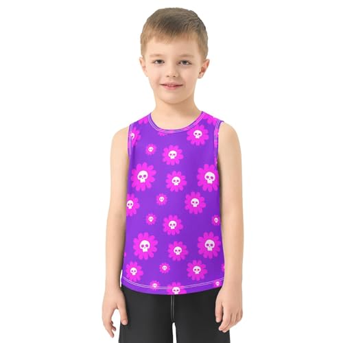 J JOYSAY Skull Flower Blossom Violet Boys Tank Top Sleeveless Muscle Shirts Quick Dry Kids T-Shirts 3-15T2