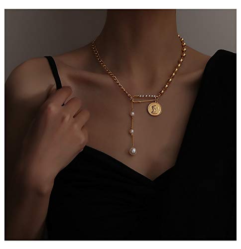 Y2K Necklace Coin Pendant Layered Necklace 18K Gold Plated Ball Splicing Chain Paper Clip Pearl Drop Fashion Y2K Choker Jewelry For Women Girl #TOP5