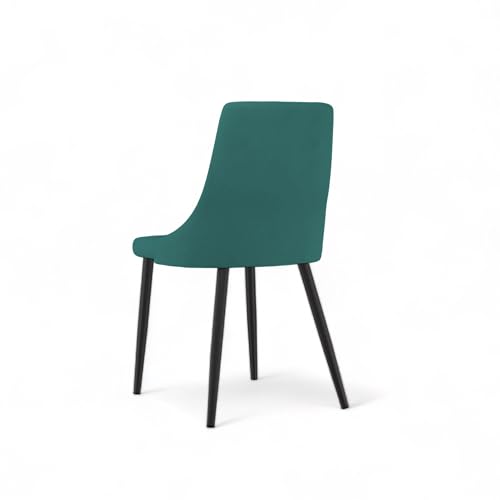 Image of Finch Fox Taskpro Modern Unique Velvet Upholstered Seating Living Room Dining Chair with Black Metal Legs in Teal Blue Color