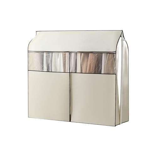 衣類カバー 洋服カバー ハンガーラックカバー 衣装カバー 洋服カバー 不織布 スーツカバー 不織布 大きな透明窓と金属ジッパーを備えた大型の完全密閉コートポケット(Beige,50x50x90cm/20x20x35in)