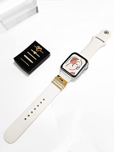 Image of 5Pcs Charms for Apple Watch band 41mm 45mm 40mm 44mm 38mm 42mm 46mm 49mm Women,Diamond+Metal Jewelry Decorative Ring For iWatch series 11 10 9 8 7 6 5 4 se 3 /2,Galaxy watch 7 /6 /5 /4,Strap Accessories