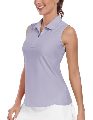 MoFiz Camisetas Sin Mangas para Mujer Polo Verano Camisetas Deportivas Tank Top Golf con Cremallera Morado S