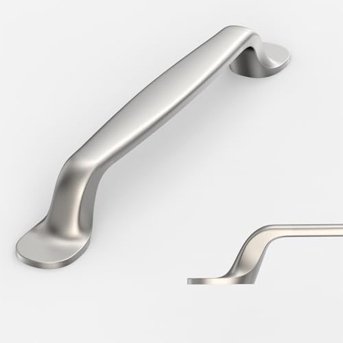 Amerdeco 10 Pack Brushed Satin Nickel Retro Cabinet Pulls - 5 Inch (128mm) Hole Centres Kitchen Hardware