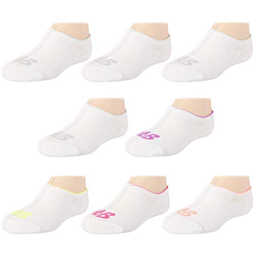 New Balance Girls' No Show Invisible Liner Socks (8 Pack), White, Size Small/Toddler/ Shoe Size: 4-8