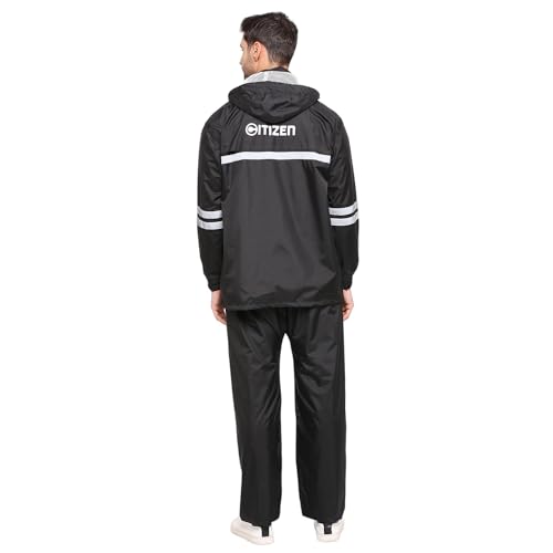 Image of Citizen Raincoat for Men with Adjustable Hood, Waterproof Pant and Carry Pouch | Reflective Strips Standard Length| Double Layered Tapping Rubberized Fabric | Durable & Lightweight Rainsuit