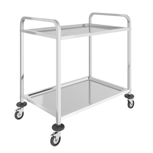 BLV servierwagen Edelstahl klein 2 Böden servierwagen mit Rollen und 4-Bremsen Für Restaurant Küche