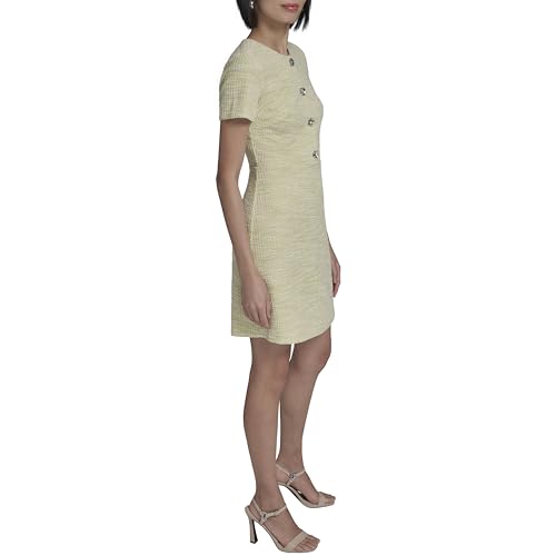 Image of Karl Lagerfeld Women's Short Sleeve Gold Button Up Knit Sheath Mini Dress