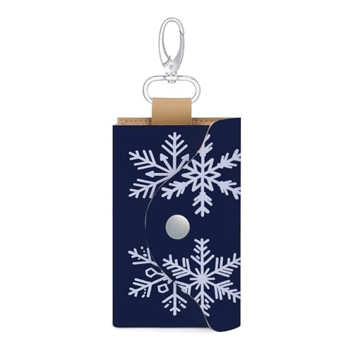 Snowflakes Simple Navy Blue Key Holder Bag PU Leather ID Card Holder Keychains Case Cover for Men Women