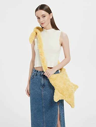 Y2K Furry Purse Star Shaped Heart-shaped Shoulder Bag Faux Fur Pentagram Handbag Fluffy Tote Plush Bag for Women3