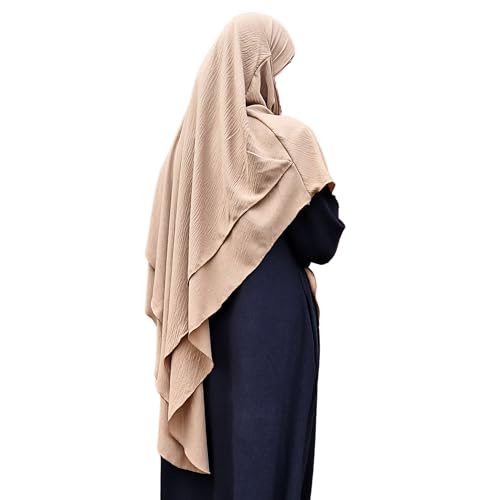 Yaqeen 2 layers Jazz Khimar Triangle Long Hijab for Muslimah one Piece Diamond Headscarf Chadors Arabia Islamic Prayer Dress Muslim Shawls Body Cover (Mocha)