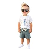 1. Geburtstag Junge Babykleidung Bekleidungssets für Baby Sommer Outfit Jungen T-Shirt und Shorts Kinder Set Erster Geburtstags Kleidung Kleinkind Kostüm Rundhals Kurzarm Outfits(1 Jahre,Graublau)