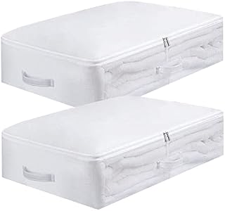 EPODA Underbed Storage Boxes Pack of 2, Non-Tear Fabric Storage Bags, 75l Foldable Clothes Bag with Clear Window Reinforced Handles Zippered, for Comforters Blankets Bedding Storage
