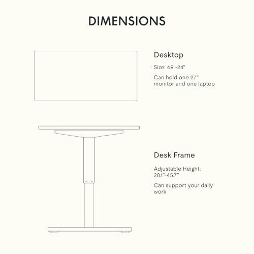 FLEXISPOT EN1 One-Piece Standing Desk 48 x 24 Inches Height Adjustable Electric Desk Sit Stand Desk Home Office Desks (White Frame + Gray Wood Grain Top, 2 Packages)