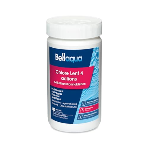 Bellaqua e-Chlore Multifonction 1kg – Galets de Chlore pour Piscine – Désinfection, Anti-Algues, Floculant, Stabilisateur de Chlore