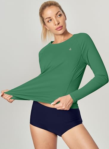 Image of IUGA Rash Guard for Women UPF 50+ SPF UV Protection Long Sleeve Workout Tops with Pockets Dry Fit Hiking Swim Shirt