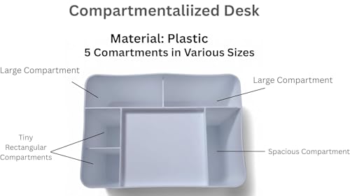 Image of Desk Organizer with 2 Drawers | Multi-Functional Stationery Holder for Office, Study Table, Home | 5 Compartment Pen, Pencil, Marker Storage Box for School & Art Supplies (White)