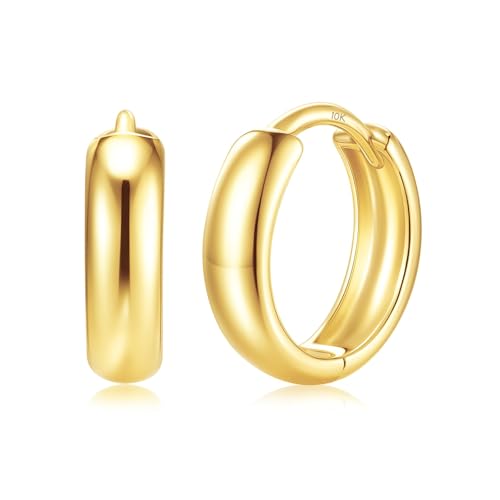 Small Solid 10k Gold Hoop Earrings for Women 3mm Wide | Gold Hoop Earrings in 12mm, 15mm & 18mm Diameter | Hypoallergenic Bold Real Gold Hoops by MAX + STONE