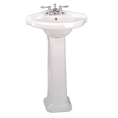 Portsmouth 22 Inch Corner Pedestal Bathroom Sink Small White - Overflow And Pre-Drilled 4 In. Centerset Faucet Holes - Grade A Porcelain Easy Clean And Install Renovators Supply Manufacturing #TOP2