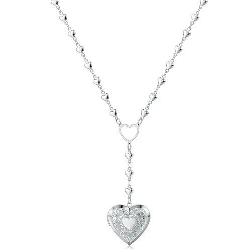 ZKBKJSPZJB Personalized Heart Locket Necklace for Women Stainless Steel- Heart Necklace (silver)