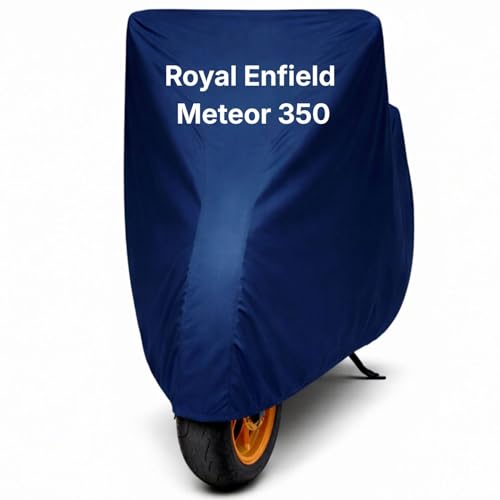 Image of Bike Body Cover for Royal Enfield Meteor 350 Waterproof & Dustproof Scooter Cover UV Resistant, Heat Resistant & All Weather Protection Heavy Duty Triple Stitched Two Wheeler Cover (Blue)