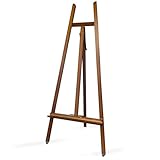 Somime A - Frame Wooden Display Easel with Wheels - Adjustable Lyre Beechwood Studio Easel Stand Holding Canvas Up to 90', Inclinable Artist Floor Painting Easel for Artwork Painting, Brown