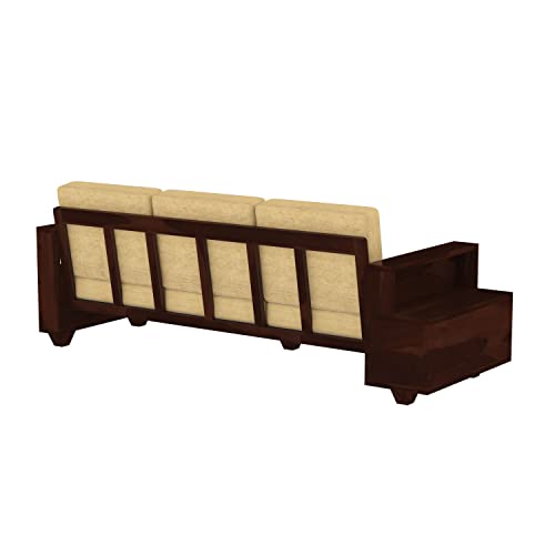 Image of Sheesham Wood 3 Seater Sofa | 3 Seater Sofa with 2 Drawer Storage | Wooden Sofa Set Furniture for Living Room Home Office (3 Seater,Walnut)