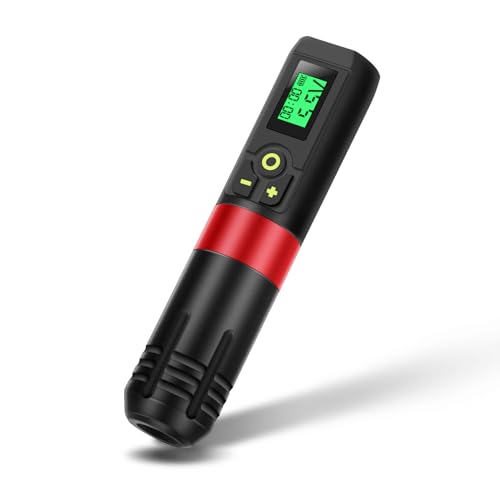 ATOMUS Máquina de Tatuaje Inalámbrica Roja, Bolígrafo Con Pantalla LED Digital, 1300 mAh, Fuente de Alimentación