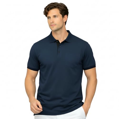 Image of Men's Premium Cotton Pique Polo T-Shirt, Classic Fit Short Sleeve Casual Summer Shirt, Soft & Breathable Fashion Polo