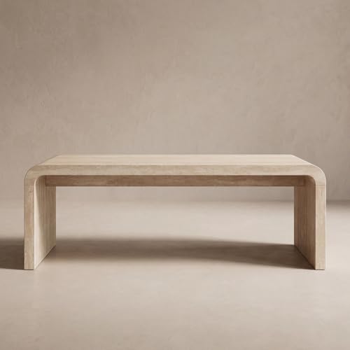 Hyfirm 47" Travertine Look Coffee Table, Thick Waterfall Edge Wood - Image 4