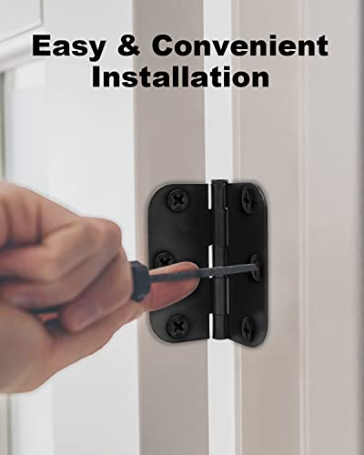 3 Pack Matte Black Door Hinges Black 3.5 x 3.5 Inch Interior Door Hinges 3 1/2 Inch Thicken with Round 5/8" Radius Corners, Hardware Door Hinge Replacement - Image 6