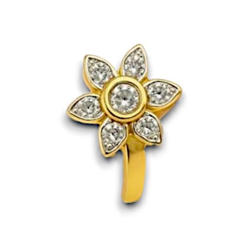 gold tone non piercing pressing type nose ring stud | american diamond floral nosepin lightweight and elegant jewellery accessory for women & girls