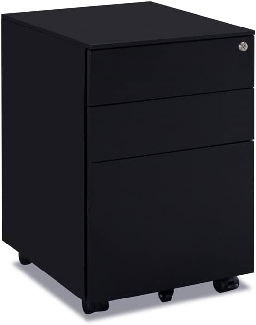Miniatura 3 de Archivador móvil de 3 cajones con cerradura, archivador de almacenamiento de oficina para tamaño legalcarta, archivador de metal premontado excepto