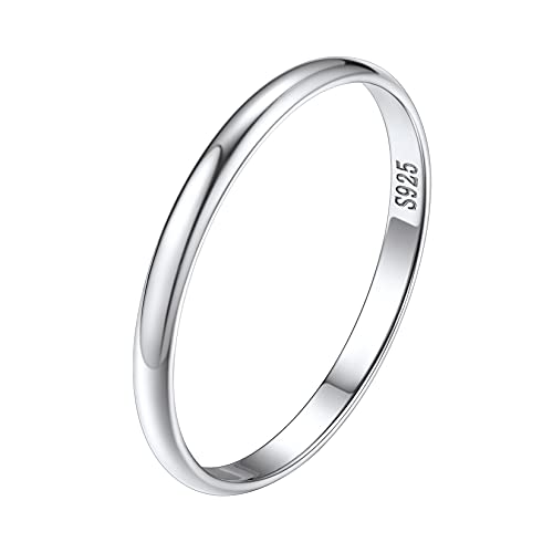 Image of Silvora 925 Sterling Silver Band Rings for Women Men, High Polish Plain Dome Tarnish Resistant Wedding Rings Size 4-12